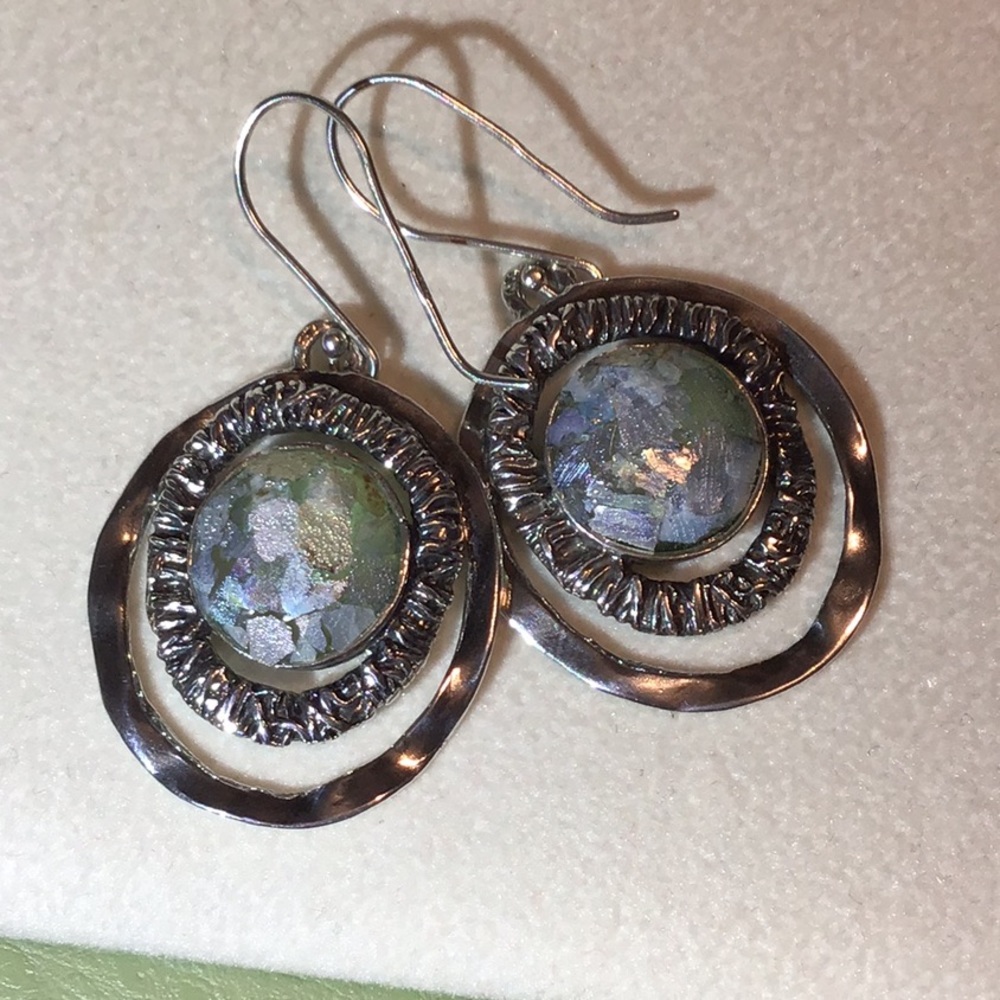 PAZ ROMAN GLASS EARRINGS IN 925 STERLING SILVER - Picture 8 of 11